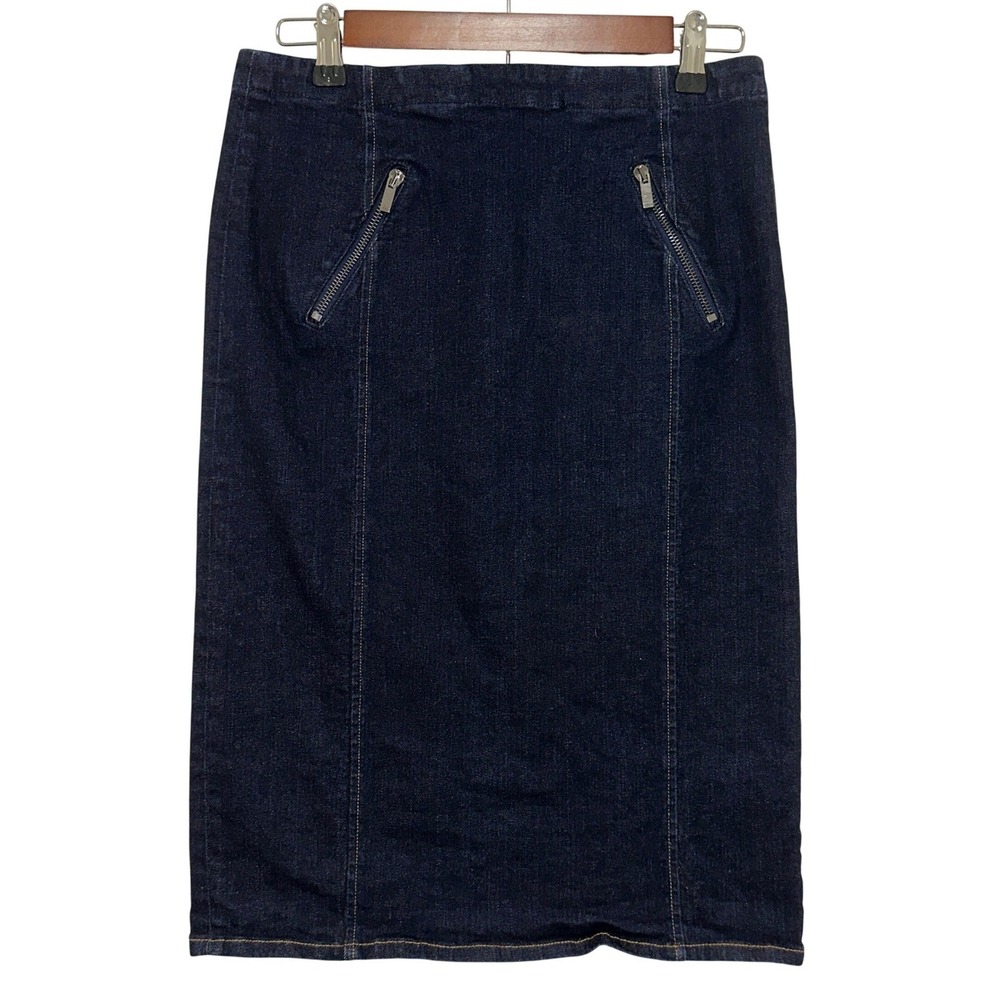 Polo Ralph Lauren Denim Pencil Skirt Womens 8 Blue Zipper Pockets Slit
